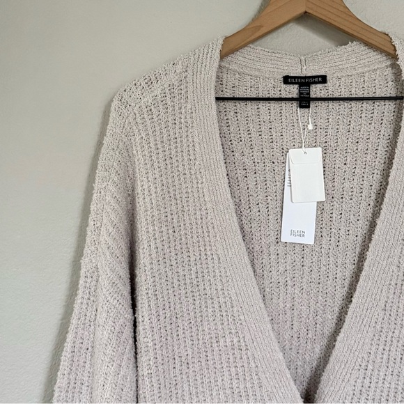 EILEEN FISHER NWT L XL Cotton Fluff Cardigan in Bone • Cashmere Blend Sweater - Picture 2 of 13